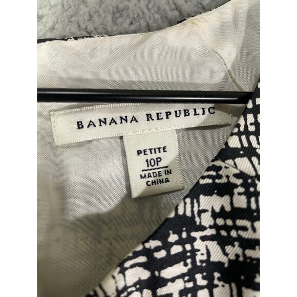 Banana Republic Petite 10P Black White 100% Silk‎ Dress Lined Abstract Print - Picture 6 of 9